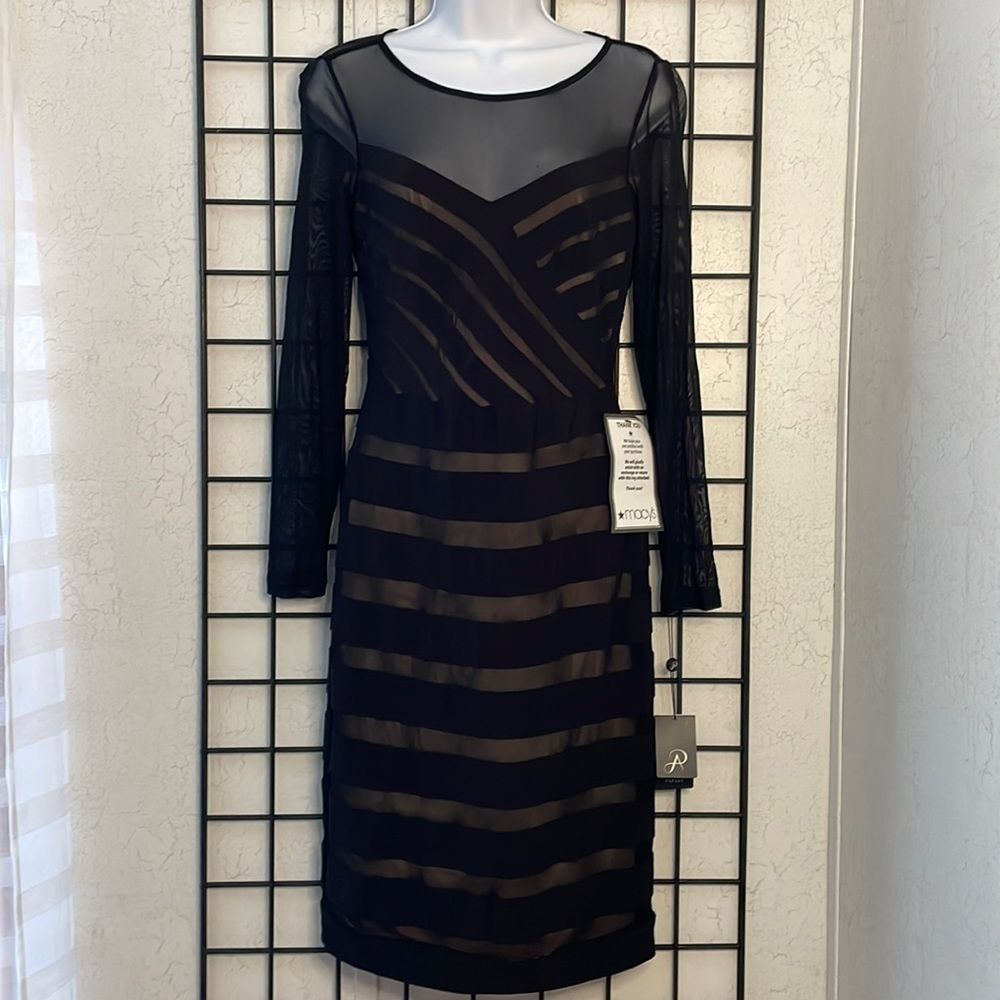 Adrianna Papell - Women's Illusion Banded Sheath Black Dress Size | Size 2